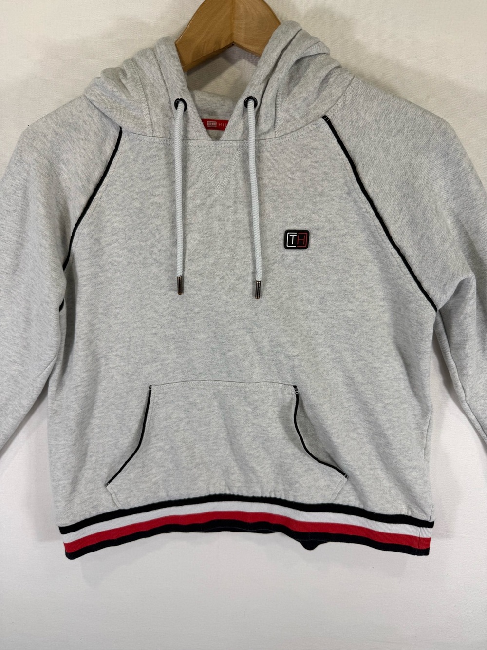 Tommy Hilfiger Light Gray Hoodie with Red & Navy Accents